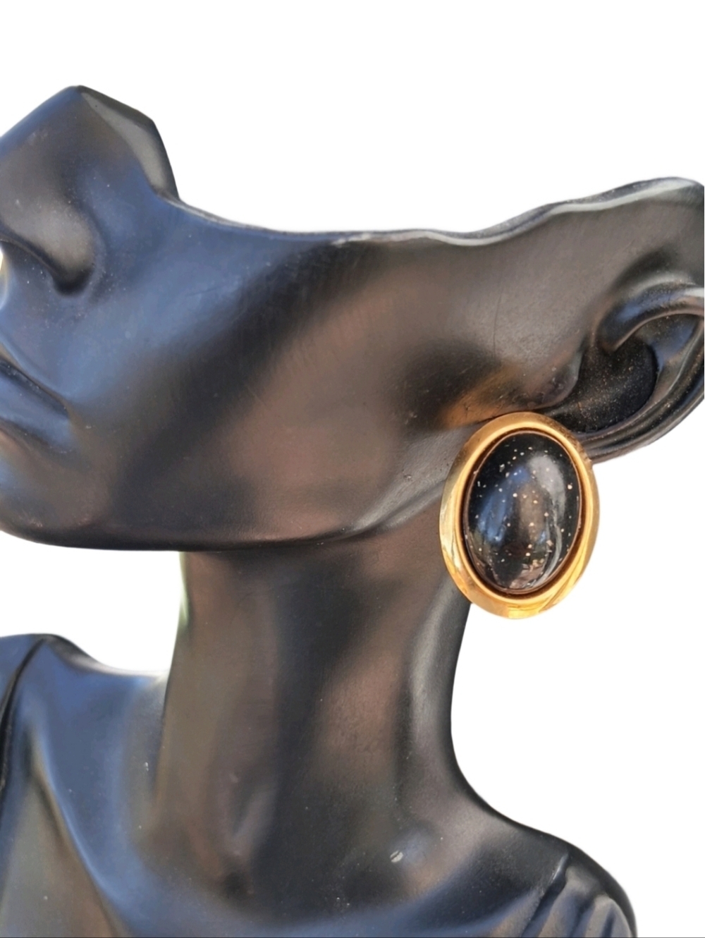 Simply Whispers Gold Tone Oval Midnight Galaxy Glitter Resin Stud Earrings